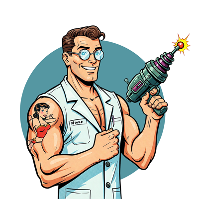 Man with raygun - tattoo removal