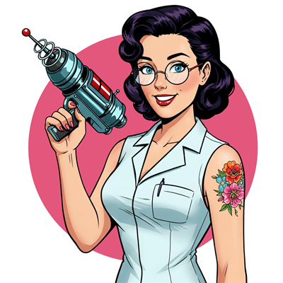 Woman with raygun - tattoo removal